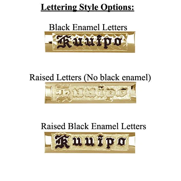 14KT Yellow Gold Personalized/Custom Made to Order 12mm Plumeria and Scroll Bangle