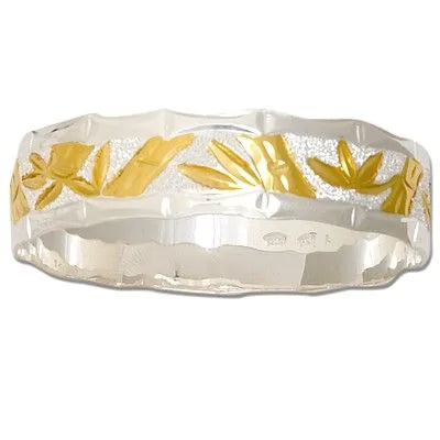 92.5 Sterling Silver Two Tone 18mm Bamboo Design Bangle