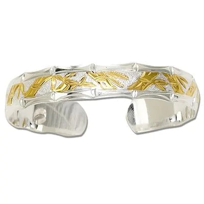92.5 Sterling Silver Two Tone 12mm Bamboo Design Cuff