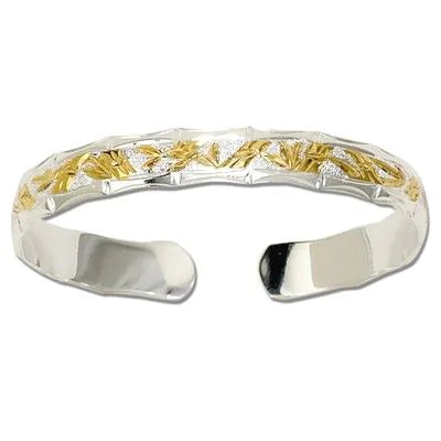 92.5 Sterling Silver Two Tone 10mm Bamboo Design Cuff