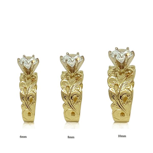 14KT Gold Asagua Cut-out Scroll Tapered Ring with Cubic Zirconia