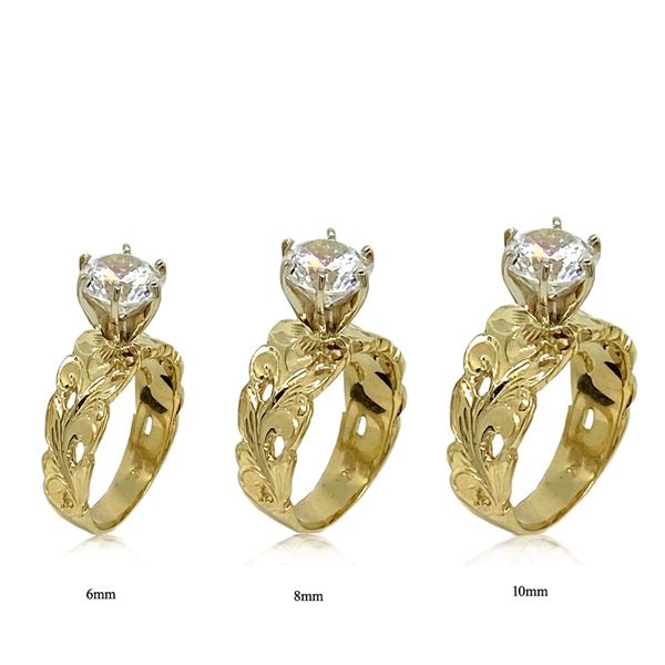 14KT Gold Asagua Cut-out Scroll Tapered Ring with Cubic Zirconia