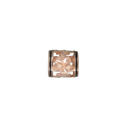 14KT Solid Rose Gold Pika Sanded Plumeria Lucky Barrel with Black Border Pendant - Large