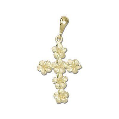 14KT Yellow Gold Kirida Plumeria Cross Pendant