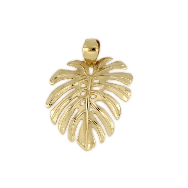 14KT Solid Yellow Gold Large Monstera Leaf Pendant
