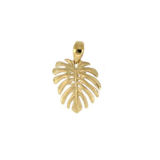 14KT Solid Yellow Gold Small Monstera Leaf Pendant