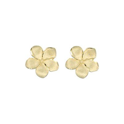 14KT Yellow Gold Kirida 12mm Plumeria Pierced Stud Earrings
