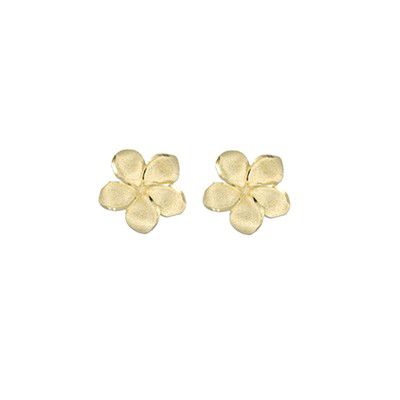 14KT Yellow Gold Kirida 10mm Plumeria Pierced Stud Earrings