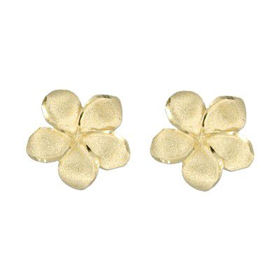 14KT Yellow Gold Kirida 15mm Plumeria Pierced Stud Earrings