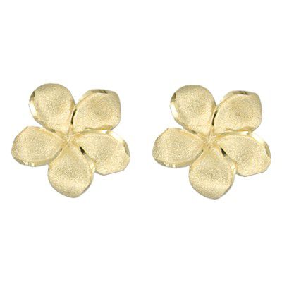 14KT Yellow Gold Kirida 18mm Plumeria Pierced Stud Earrings