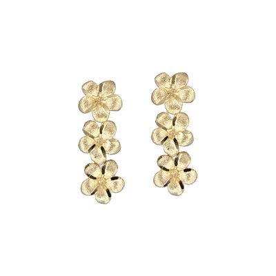 14KT Yellow Gold 7mm Triple Plumeria Pierced Earrings