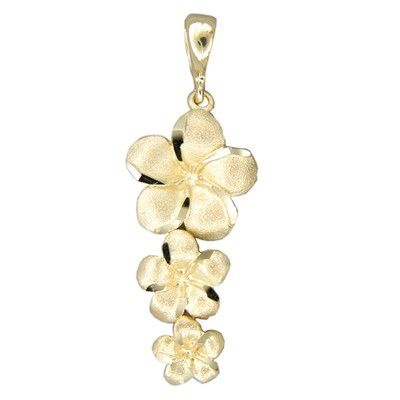 14KT Yellow Gold Kirida Past Present and Future Plumeria Pendant