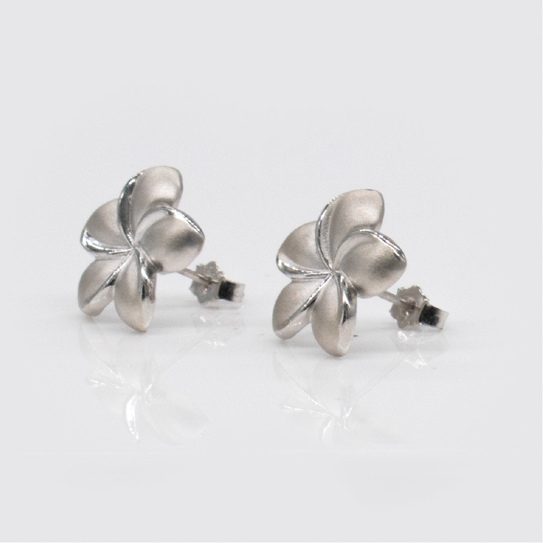 Sterling Silver 15mm Plumeria Tasi Pierced Earrings