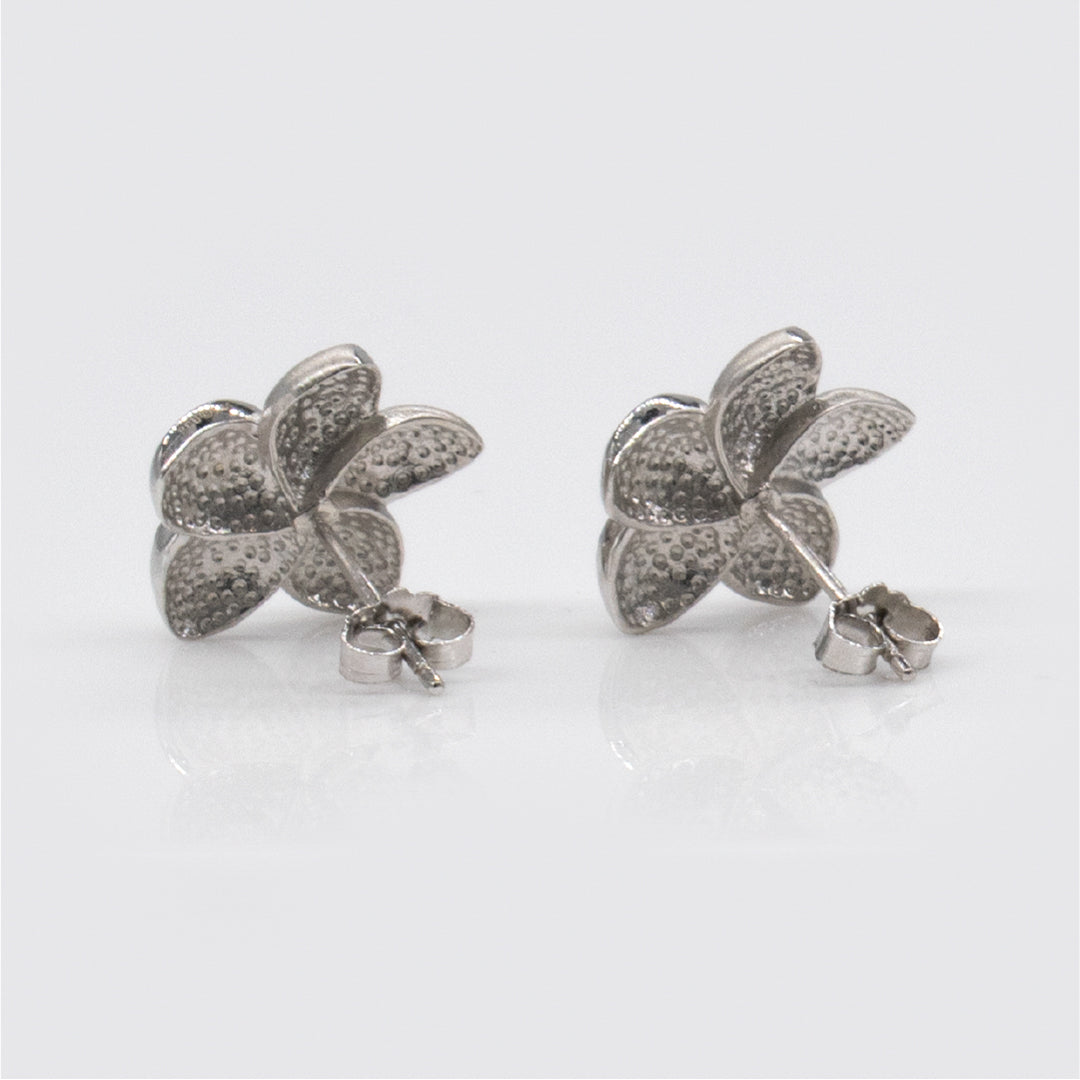 Sterling Silver 15mm Plumeria Tasi Pierced Earrings