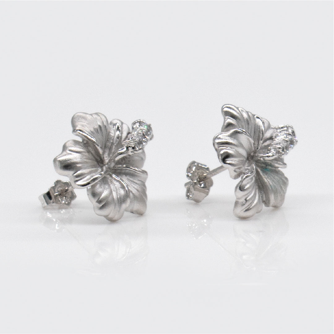 Sterling Silver Hibiscus Kamia Pierced Earring with Cubic Zirconia