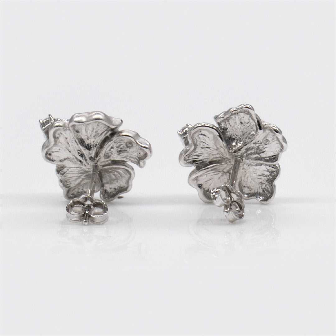 Sterling Silver Hibiscus Kamia Pierced Earring with Cubic Zirconia