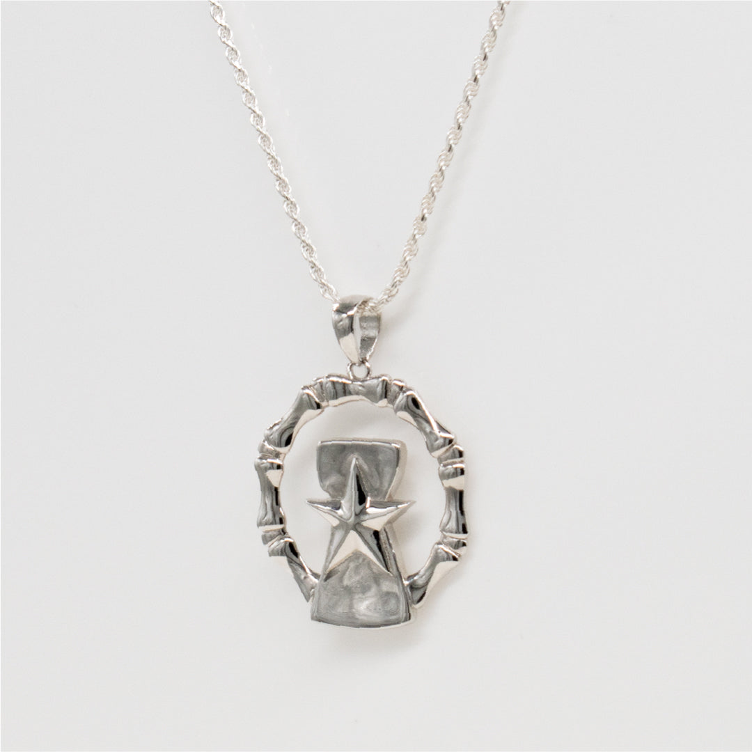 Sterling Silver And Rhodium CNMI Seal Necklace With Bamboo Accent