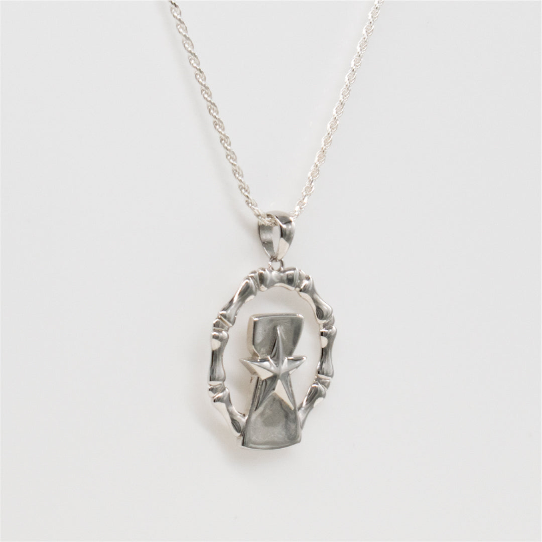 Sterling Silver And Rhodium CNMI Seal Necklace With Bamboo Accent
