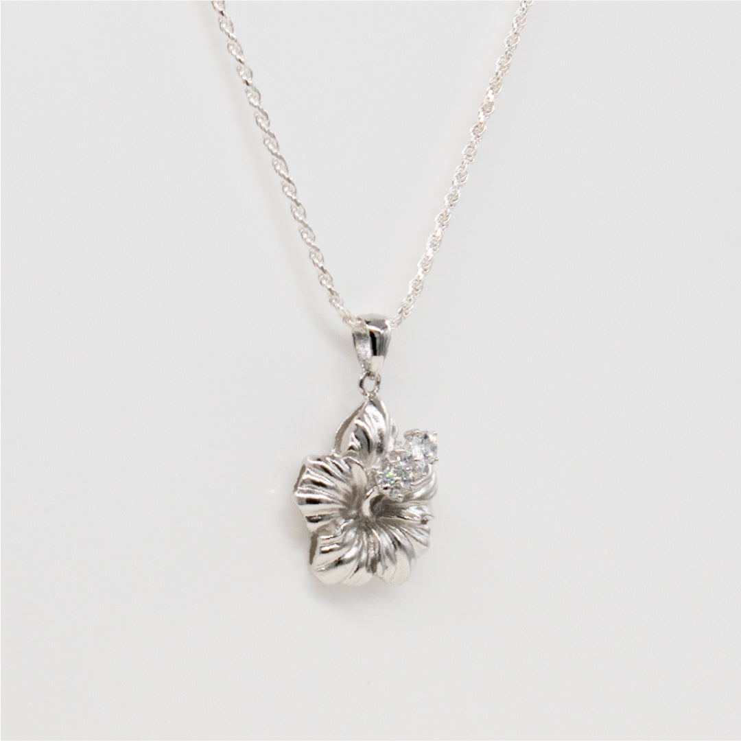 Sterling Silver Hibiscus Kamia Necklace with Cubic Zirconia