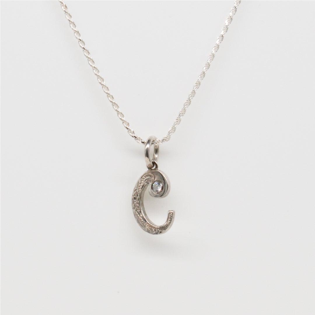 Sterling Silver Plumeria Tasi Initial Necklace A-Z