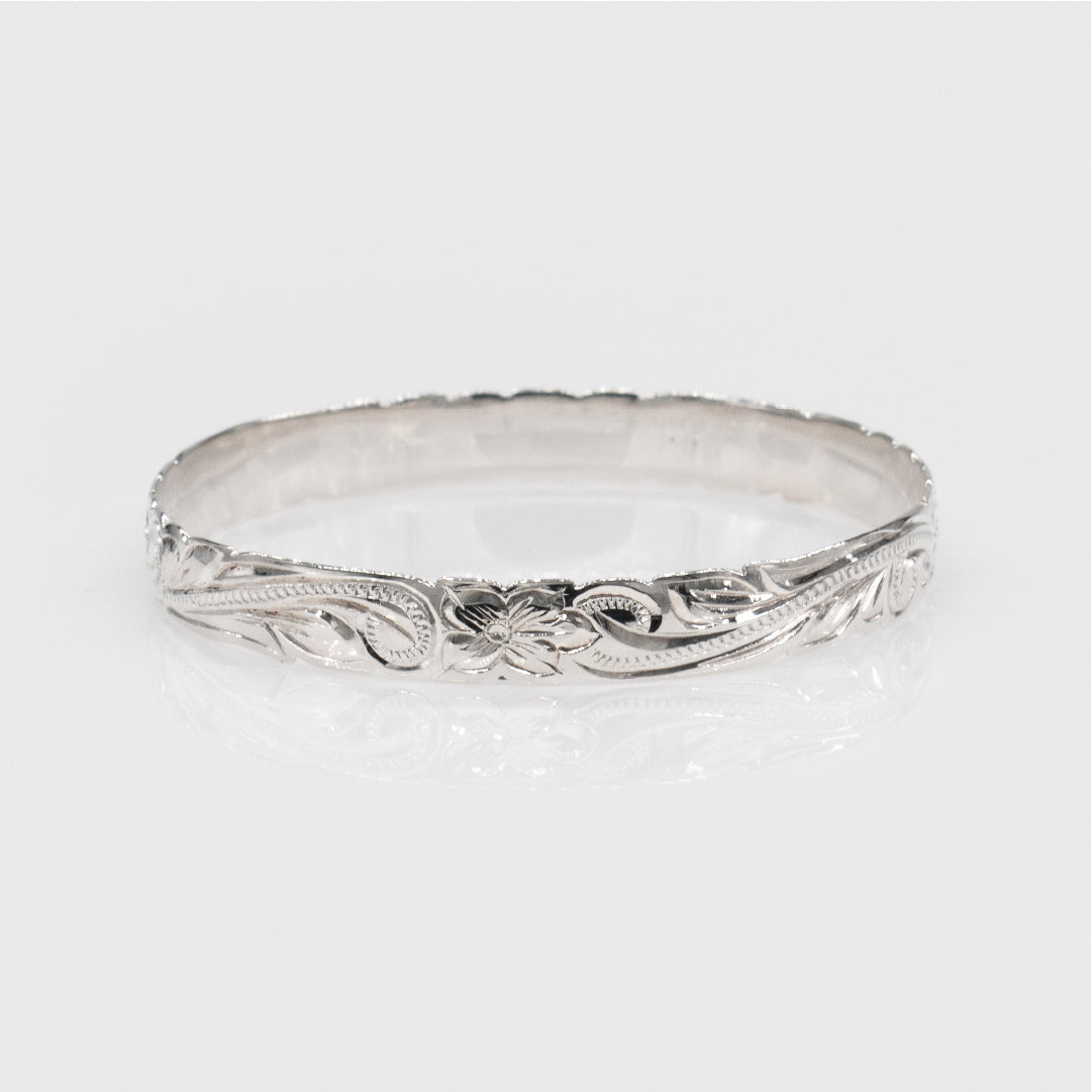 Sterling Silver 8mm Plumeria & Scroll Cut Out Isla Bangle