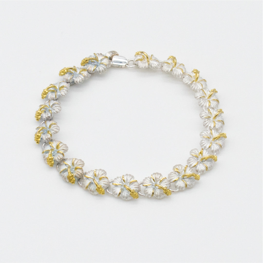 Sterling Silver 2 Tone 9mm Hibiscus Kamia Bracelet