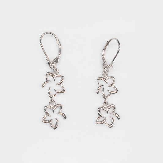 92.5 Sterling Silver Tasi Double Open Plumeria with Lever Back Earrings