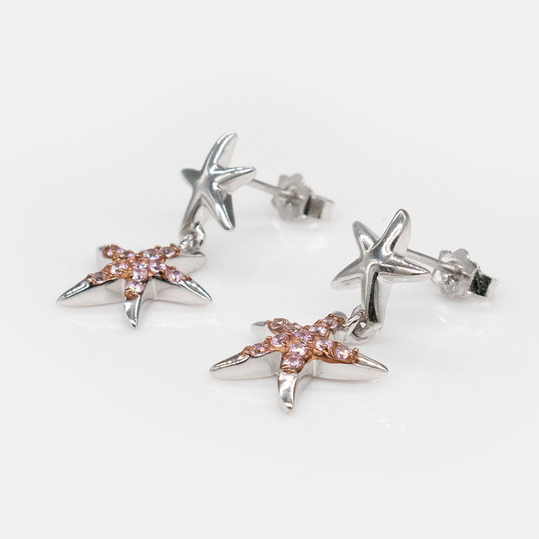 92.5 Sterling Silver Sirena Starfish Floating Earring with Pink Cubic Zirconia