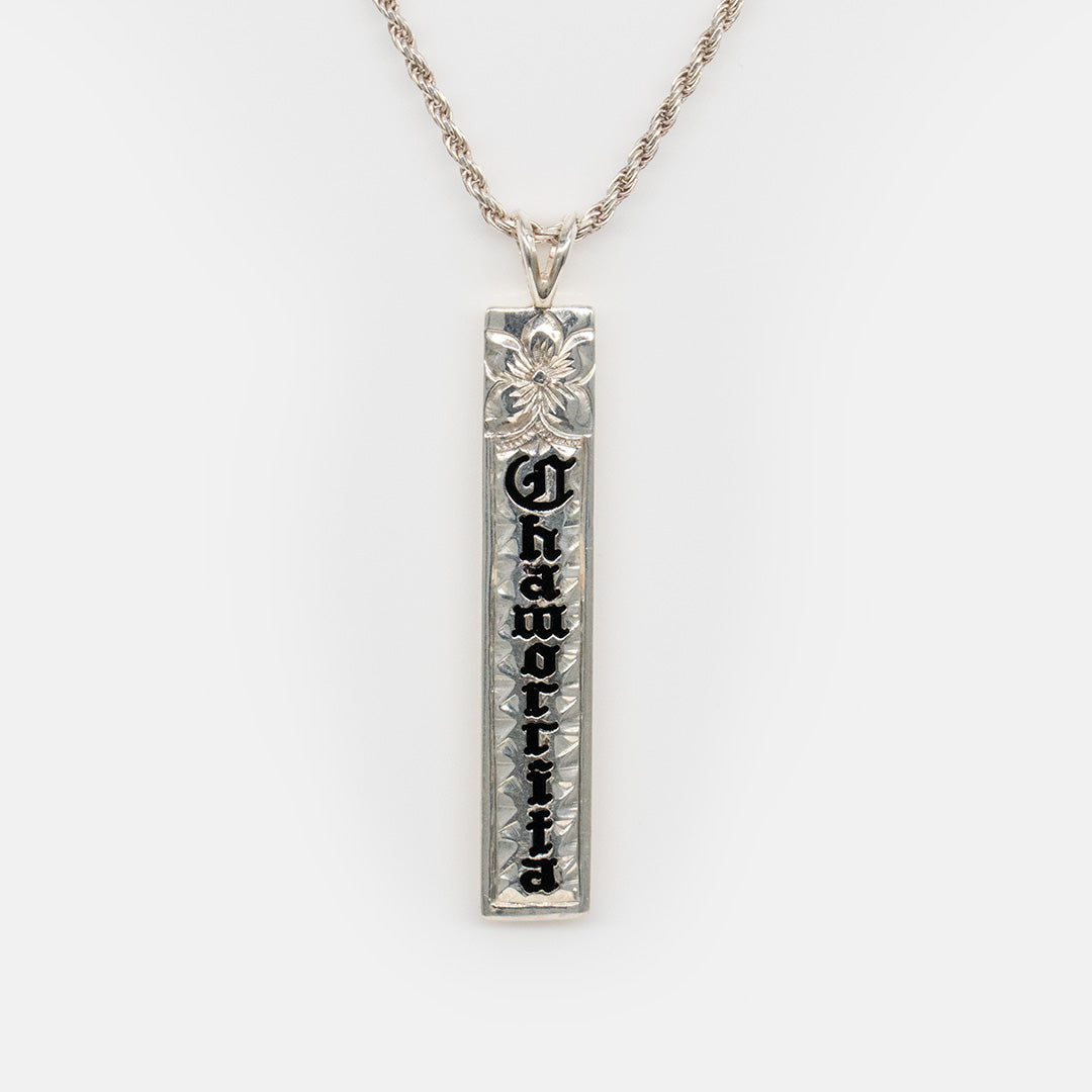 92.5 Sterling Silver Chamorrita Custom Made to Order 8mm Plumeria and Scroll Vertical Pendant