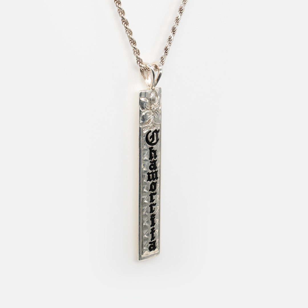 92.5 Sterling Silver Chamorrita Custom Made to Order 8mm Plumeria and Scroll Vertical Pendant