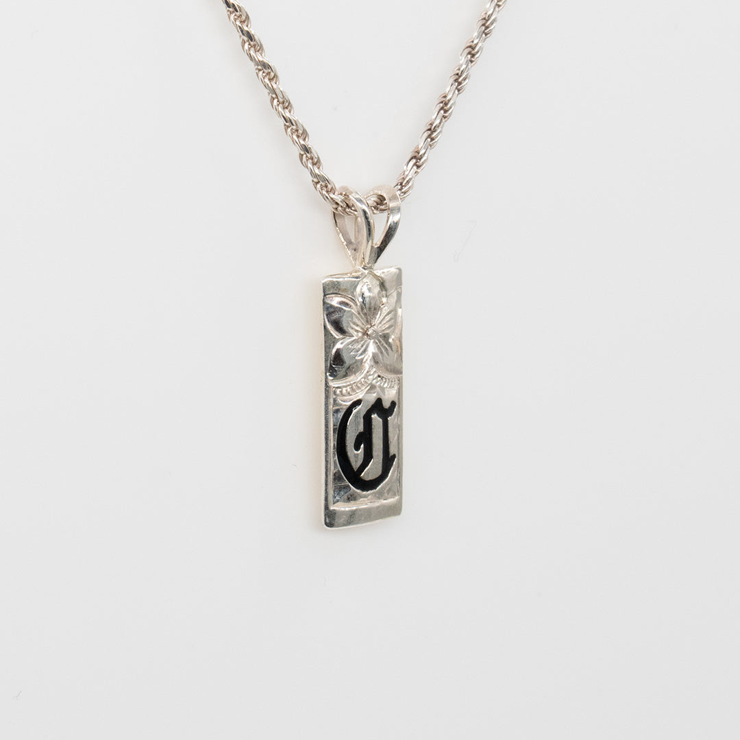 92.5 Sterling Silver Personalized/Custom Made to Order 8mm Plumeria and Scroll Initial Pendant