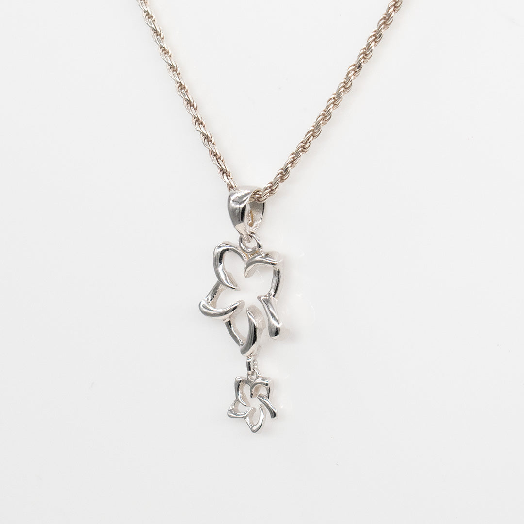 92.5 Sterling Silver Isla Double Open Plumeria Necklace