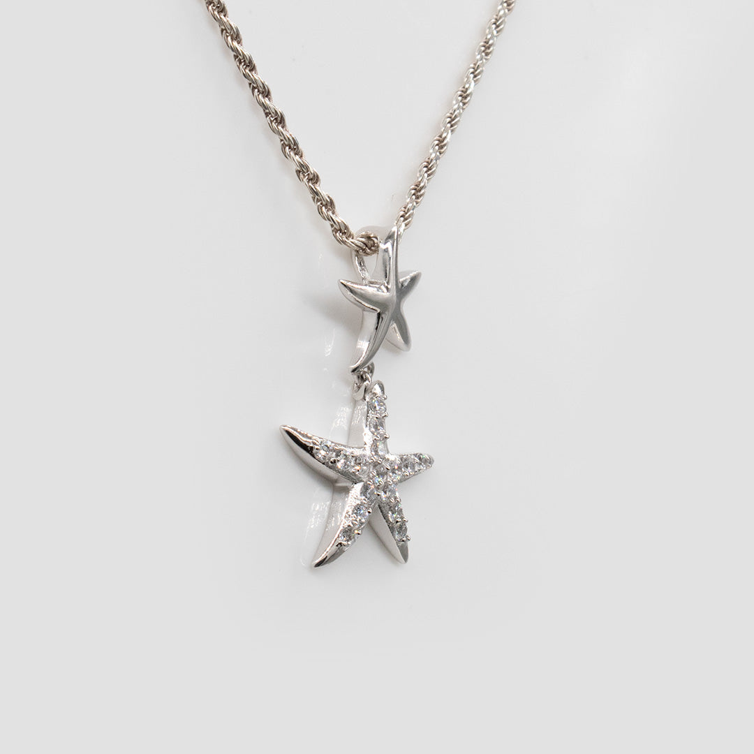 92.5 Sterling Silver Sirena Starfish Floating with Clear Cubic Zirconia Necklace