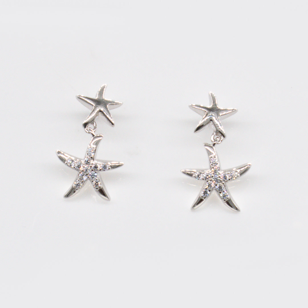 92.5 Sterling Silver Sirena Starfish Floating Earrings with Clear Cubic Zirconia