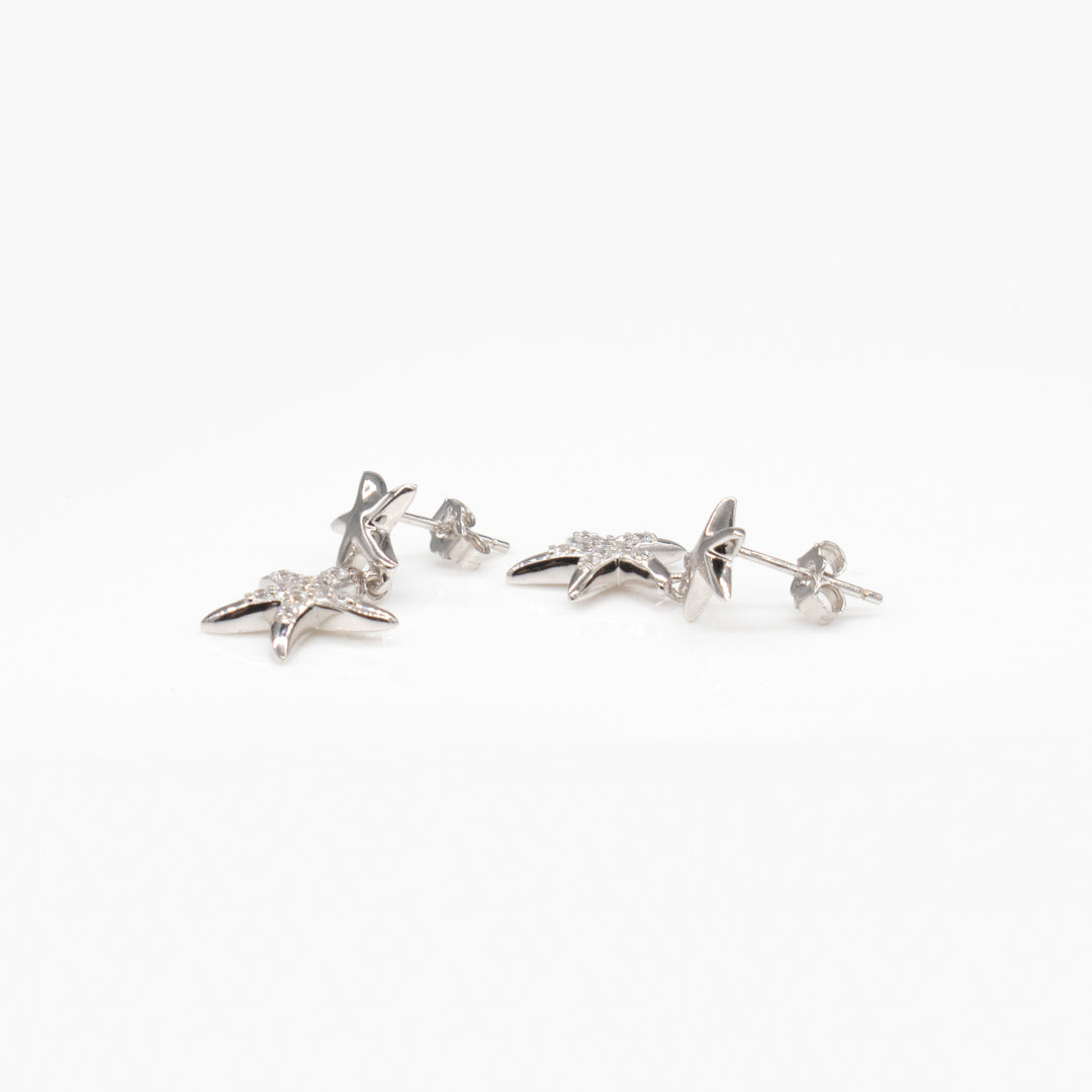 92.5 Sterling Silver Sirena Starfish Floating Earrings with Clear Cubic Zirconia