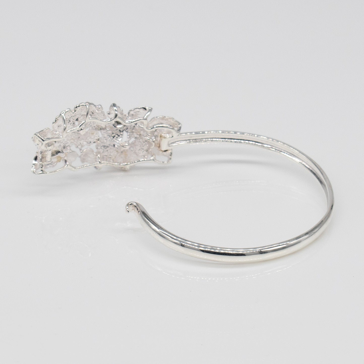 Sterling Silver Double Hibiscus Design Kamia Bangle with Open Clasp