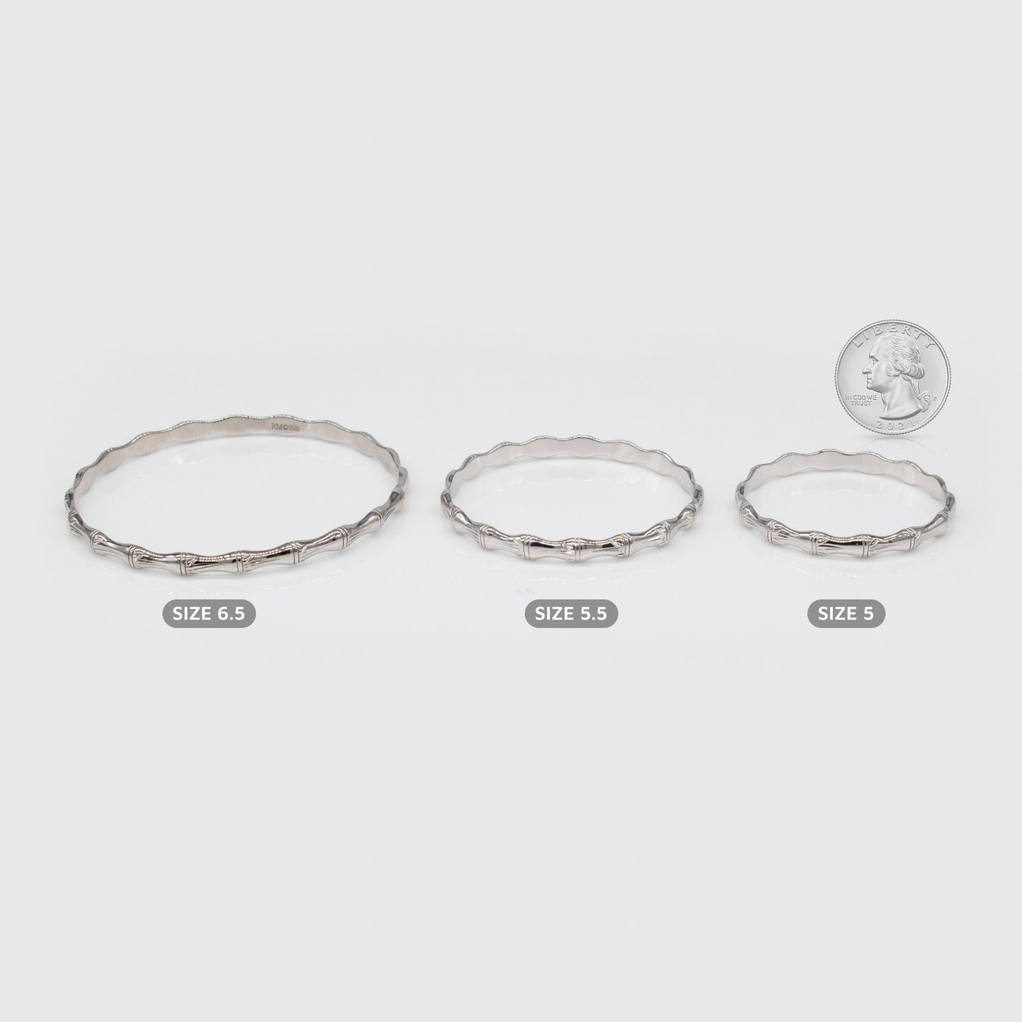 Kids Sterling Silver and Rhodium Bamboo Design Rosa Bangle. Size 5, 5.5, and 6.5.