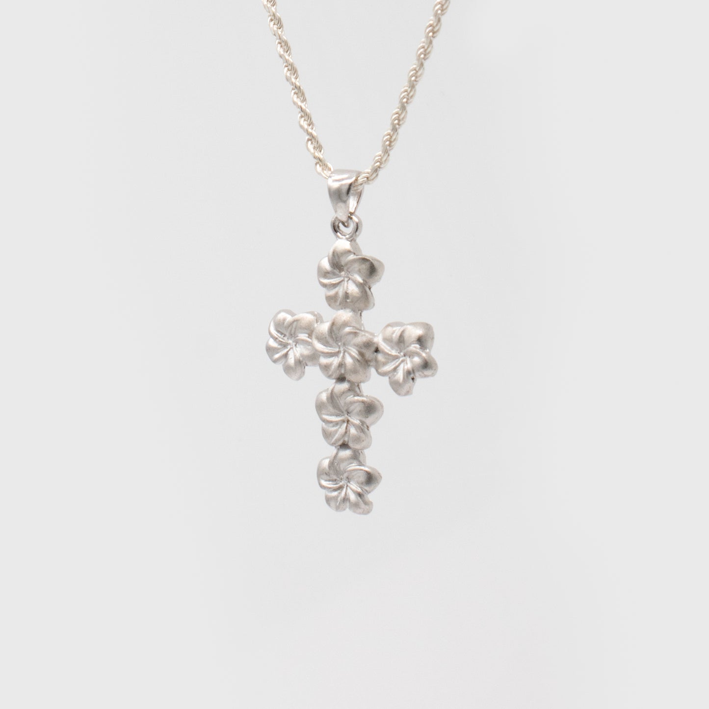 Sterling Silver Plumeria and Cross Design Tasi Pendant