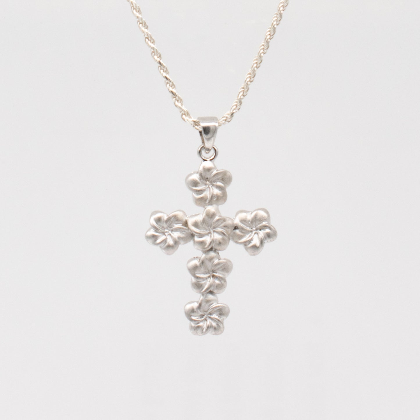 Sterling Silver Plumeria and Cross Design Tasi Pendant