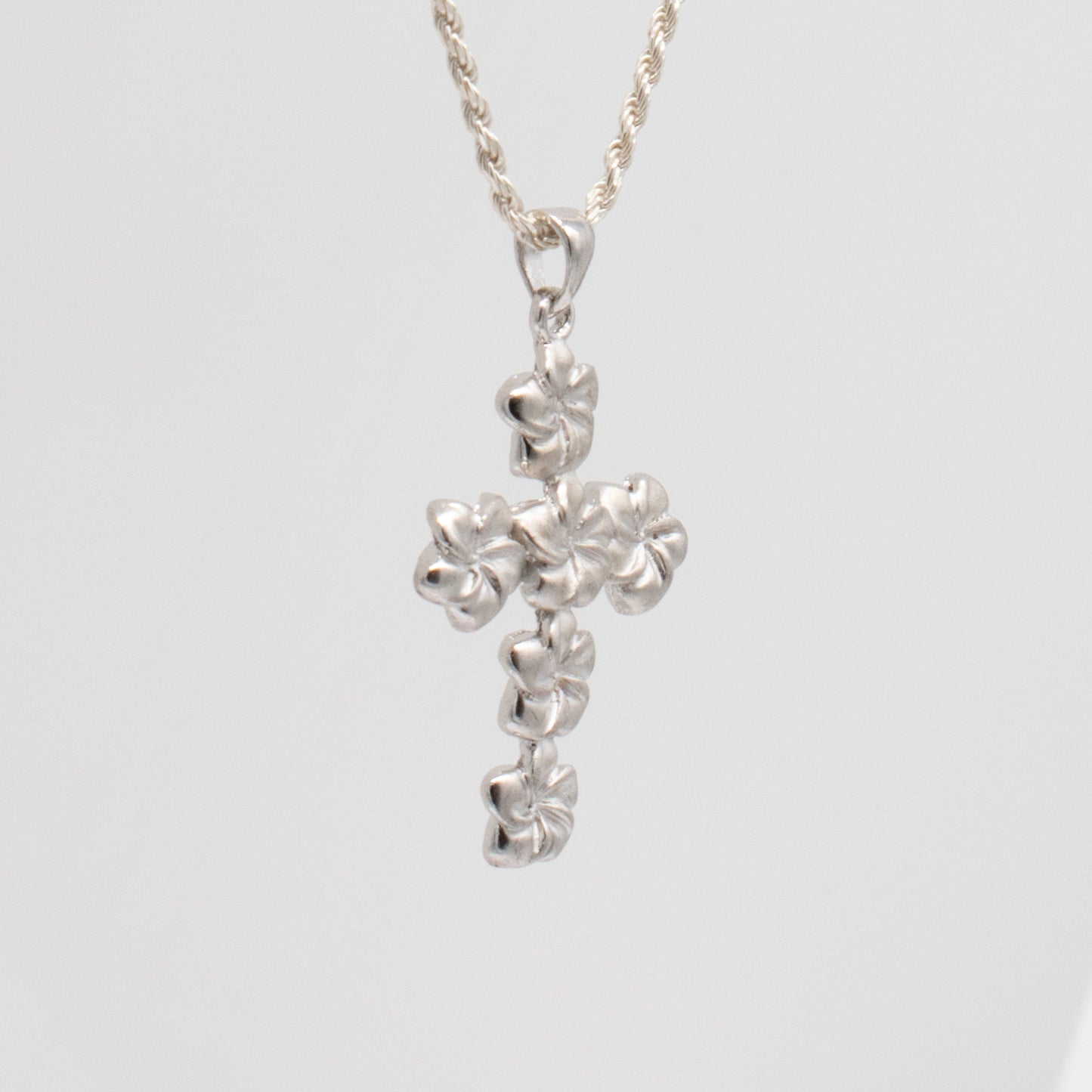 Sterling Silver Plumeria and Cross Design Tasi Pendant