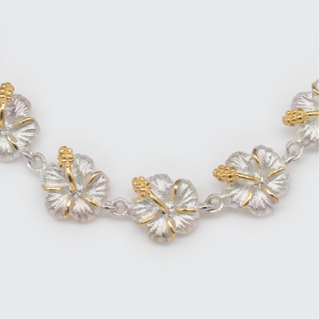 Sterling Silver 2 Tone 9mm Hibiscus Kamia Bracelet
