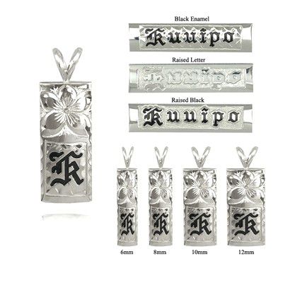 92.5 Sterling Silver Personalized/Custom Made to Order 12mm Plumeria and Scroll Initial Pendant