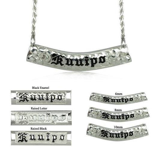 92.5 Sterling Silver Personalized/Custom Made to Order 10mm Plumeria and Scroll Horizontal Necklace