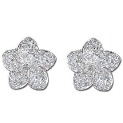 92.5 Sterling Silver Tasi 15mm Plumeria Pierced Earring with Cubic Zirconia