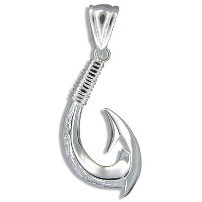 92.5 Sterling Silver Gadao Fish Hook Pendant - Chamorro Jewelry by