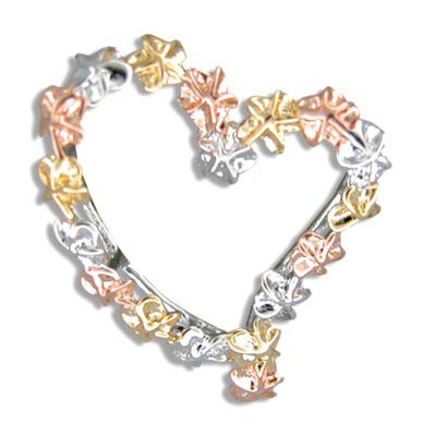 92.5 Sterling Silver Tasi Tri Color Plumeria Leis Heart Pendant