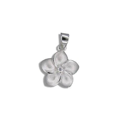 92.5 Sterling Silver Tasi 12mm Plumeria with CZ Necklace