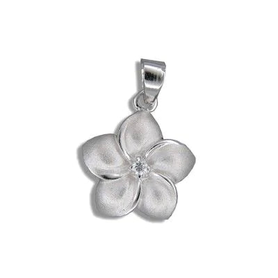 92.5 Sterling Silver Tasi 15mm Plumeria with CZ Necklace