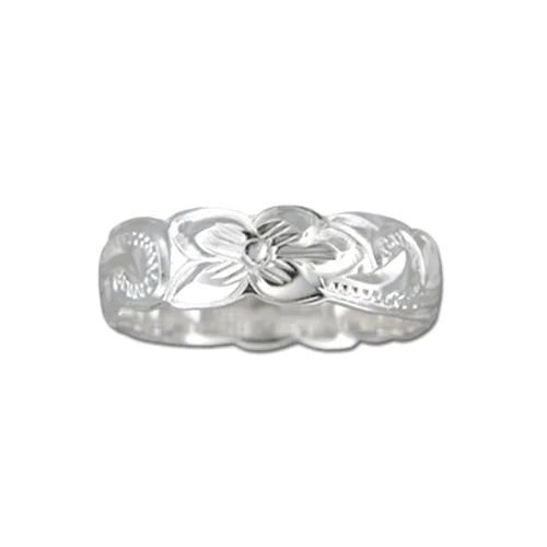 92.5 Sterling Silver Isla 6mm Plumeria & Scroll Cut Out Ring