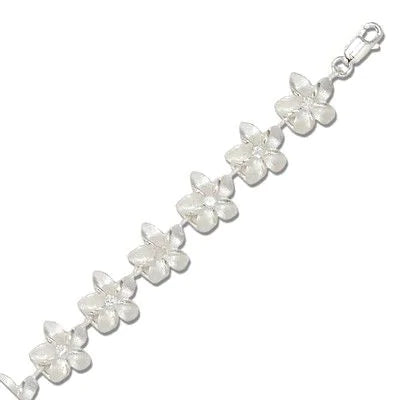 92.5 Sterling Silver Tasi 12mm Plumeria w/CZ Bracelet